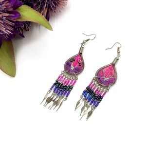 Pink Beaded Dangle Earrings​​